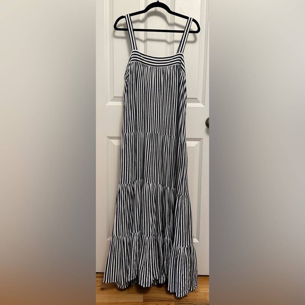 Mark D Sikes navy blue and white maxi dress, size L
